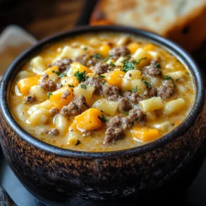 CROCK POT MACARONI CHEESEBURGER SOUP