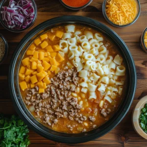 CROCK POT MACARONI CHEESEBURGER SOUP