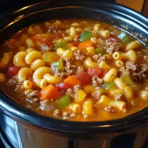 CROCK POT MACARONI CHEESEBURGER SOUP cooking