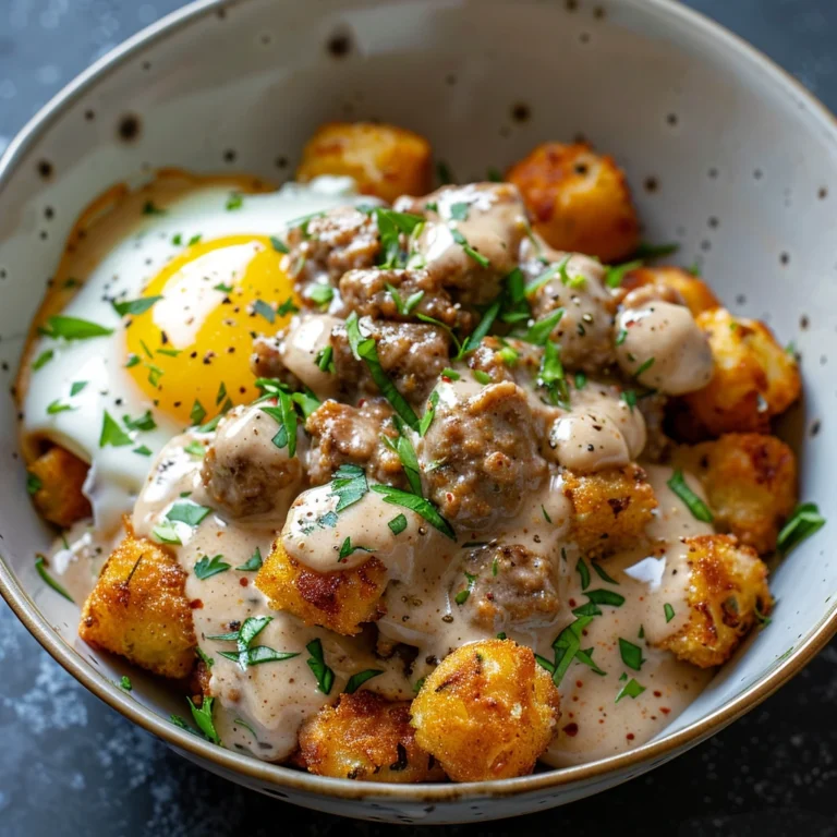 tater tot breakfast bowl with sausage gravy all cooking